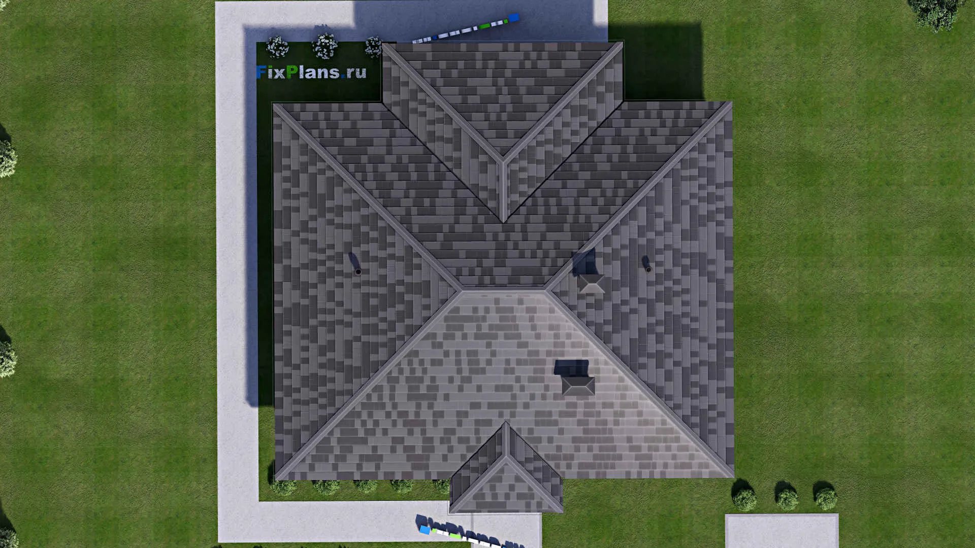 F-15245 - План одноэтажного дома 16 на 16, площадью 170 м² с террасой и 4 спальнями