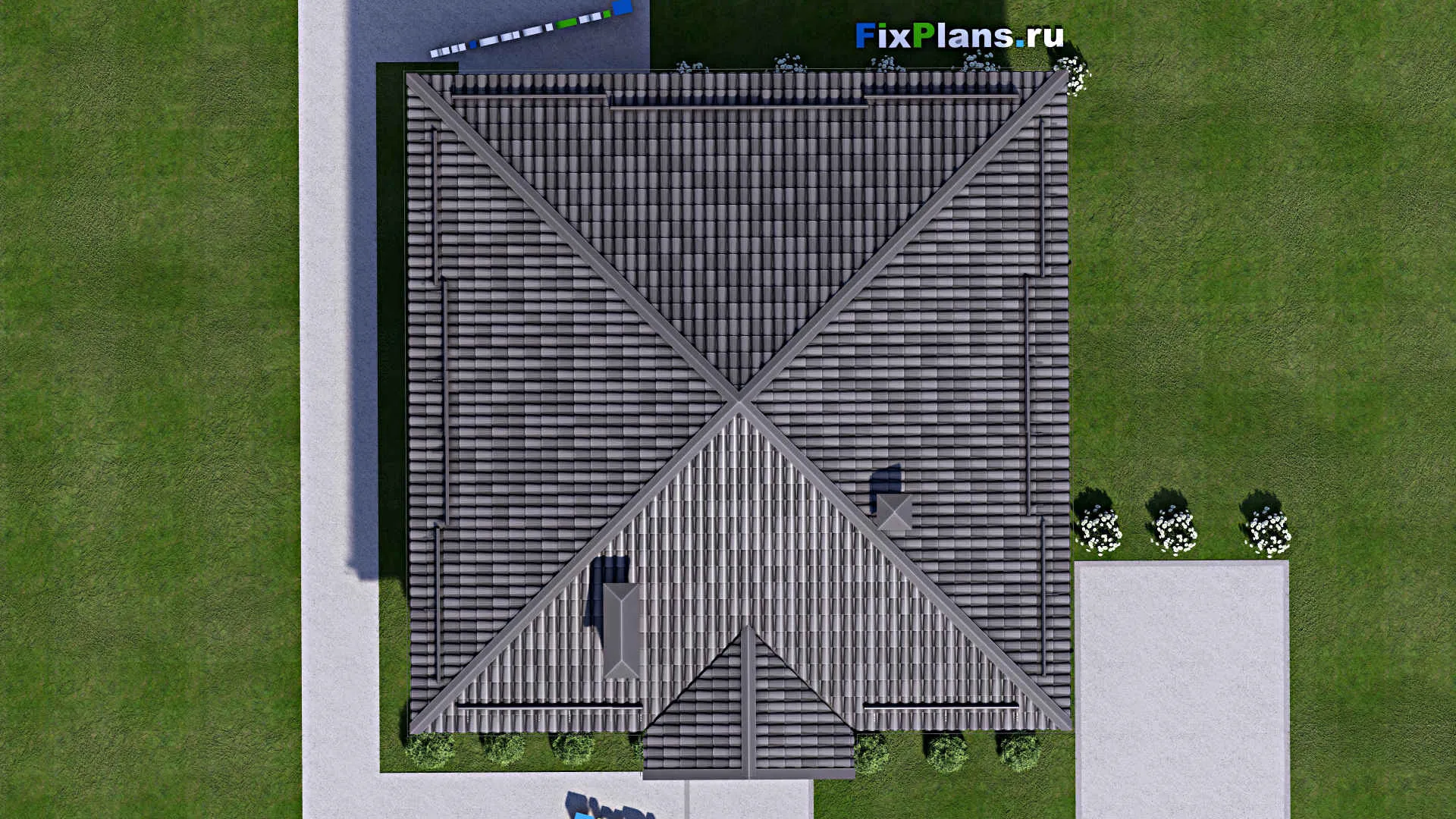 F-13886 - Проект одноэтажного дома 13 на 14, площадью 110 м² с террасой и 3 спальнями