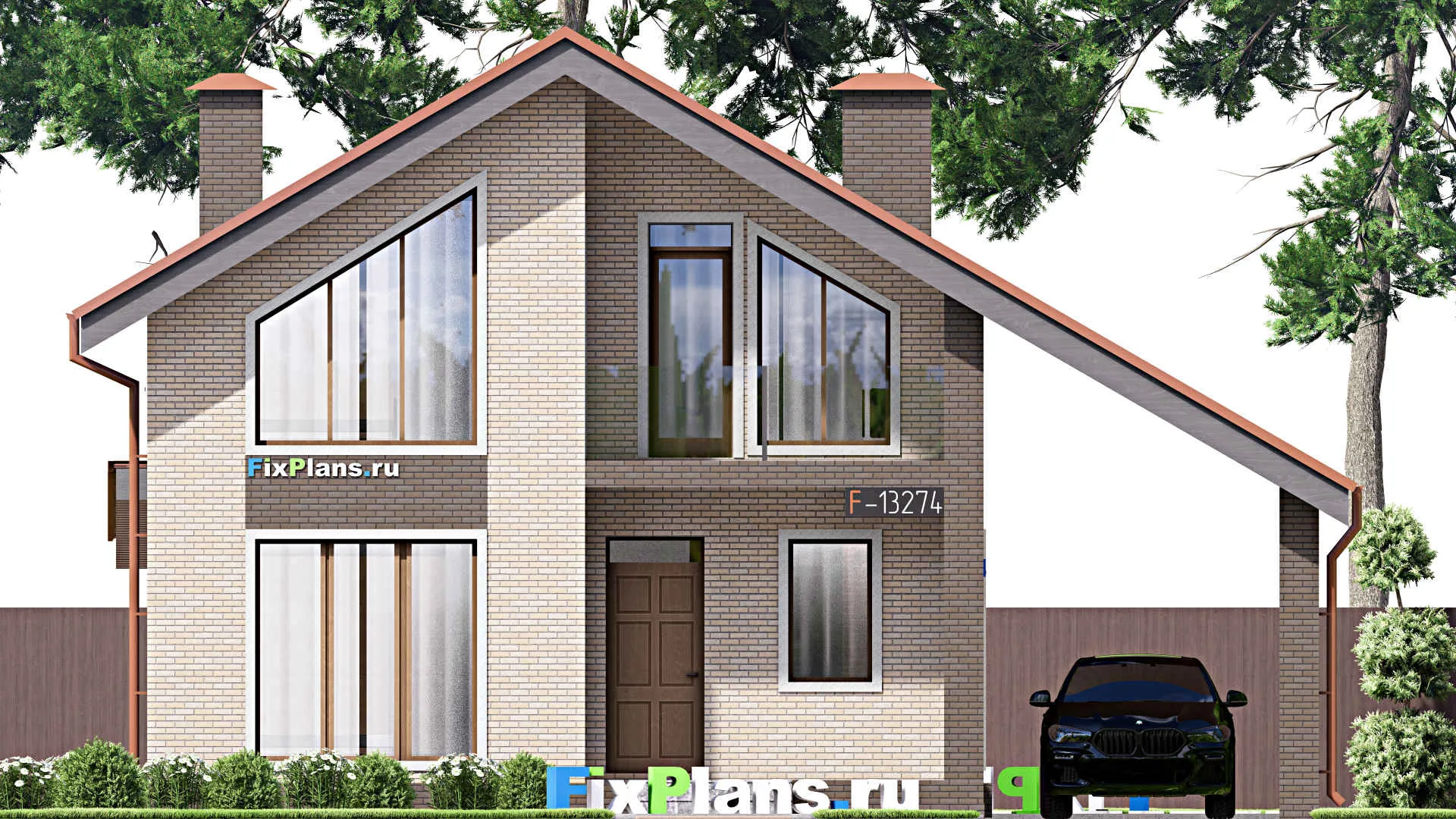 F-13274 - Проект дома с мансардой 12 на 14, площадью 180 м² с террасой, балконом и 4 спальнями