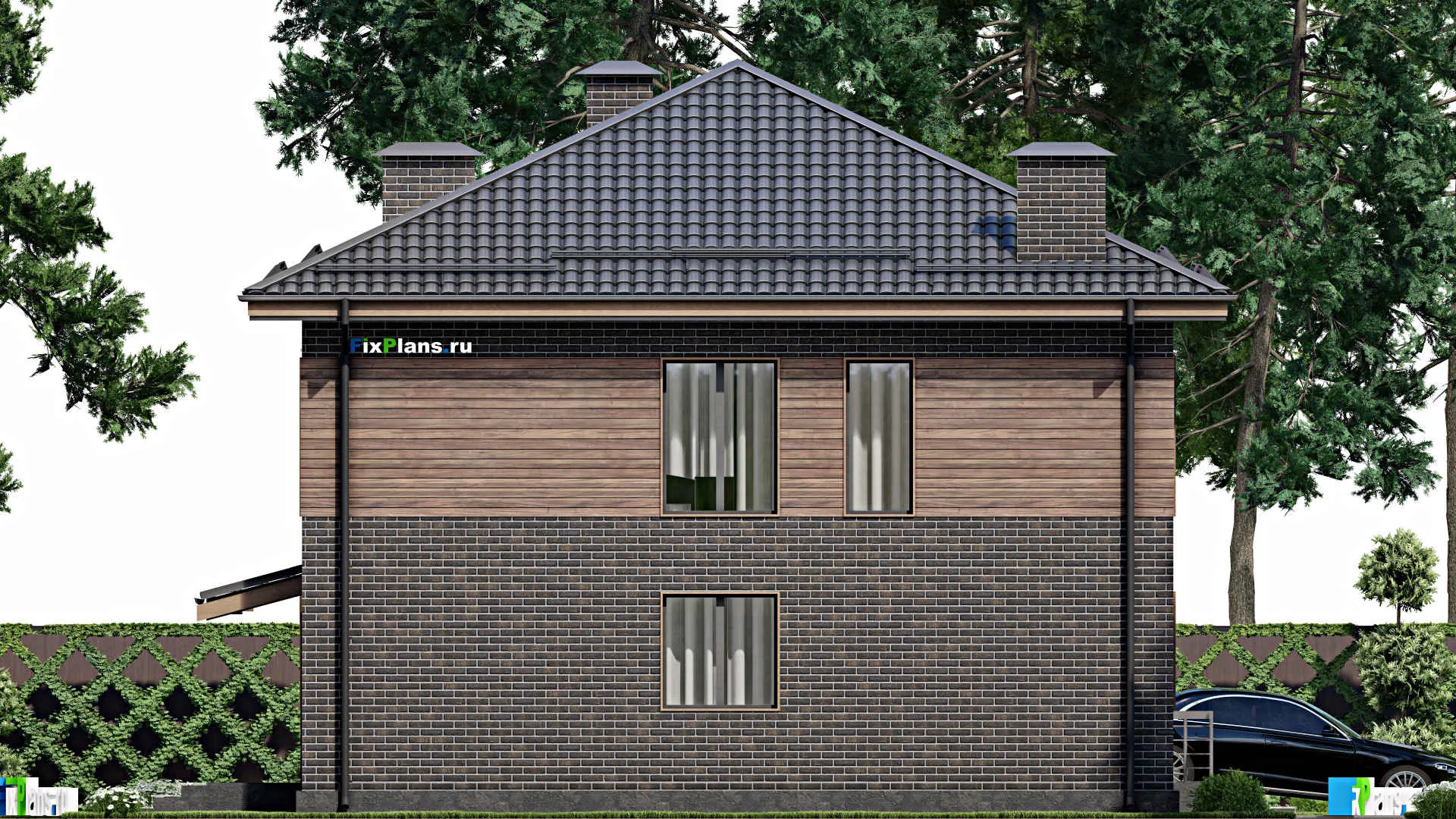 F-4742 - Проект двухэтажного дома 11 на 14, площадью 230 м² с балконом, гаражом на 1 машину и 4 спальнями