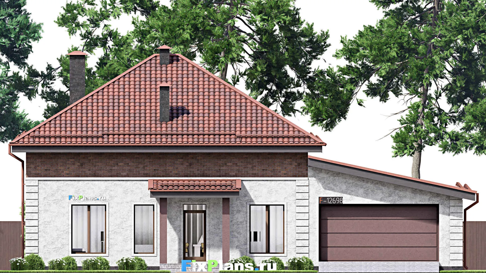F-12698 - Проект дома с мансардой 19 на 20, площадью 270 м² с террасой, гаражом на 2 машины и 4 спальнями
