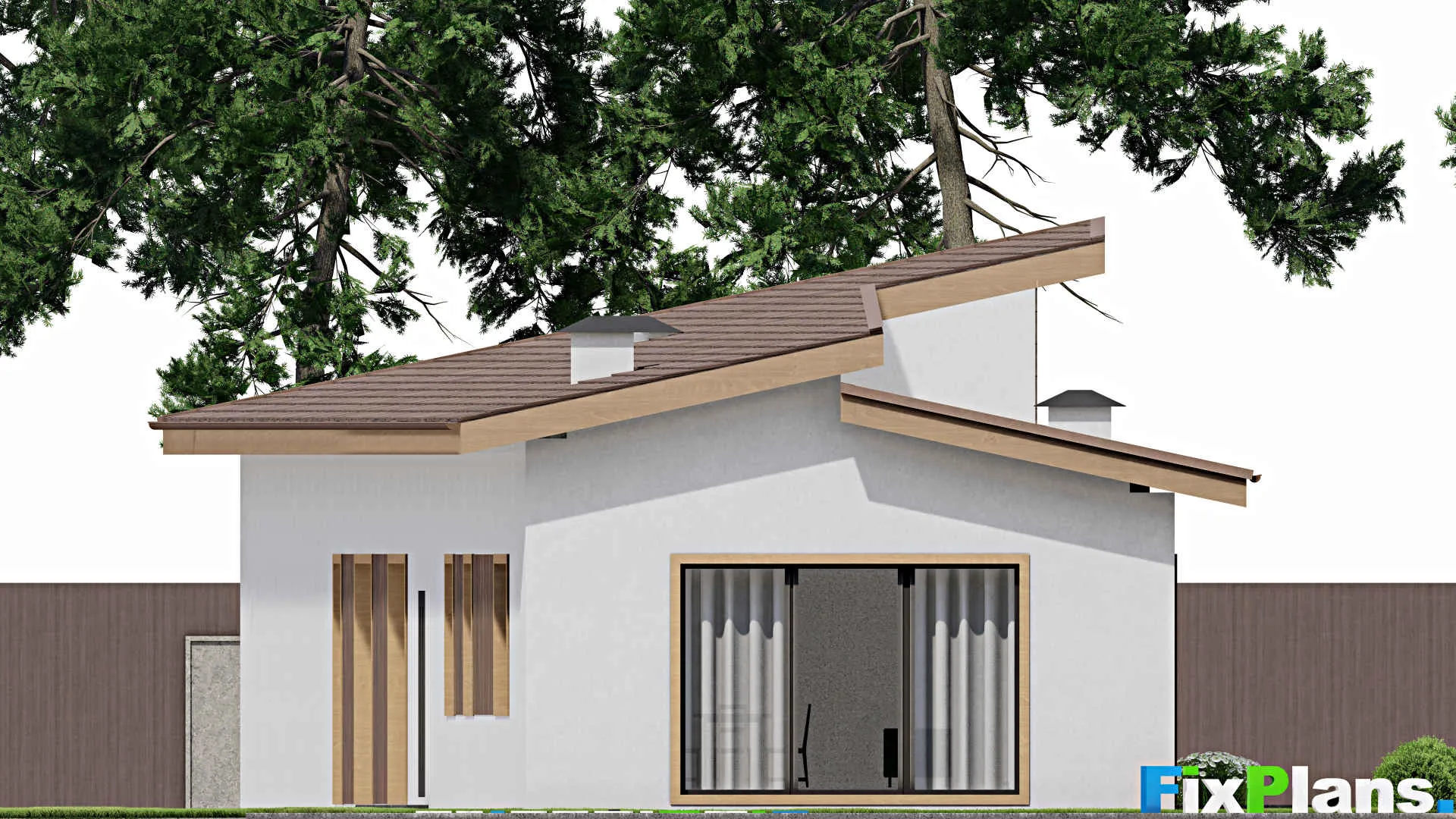 F-10007 - Проект одноэтажного дома 11 на 35, площадью 220 м² с баней, гаражом на 2 машины и 4 спальнями