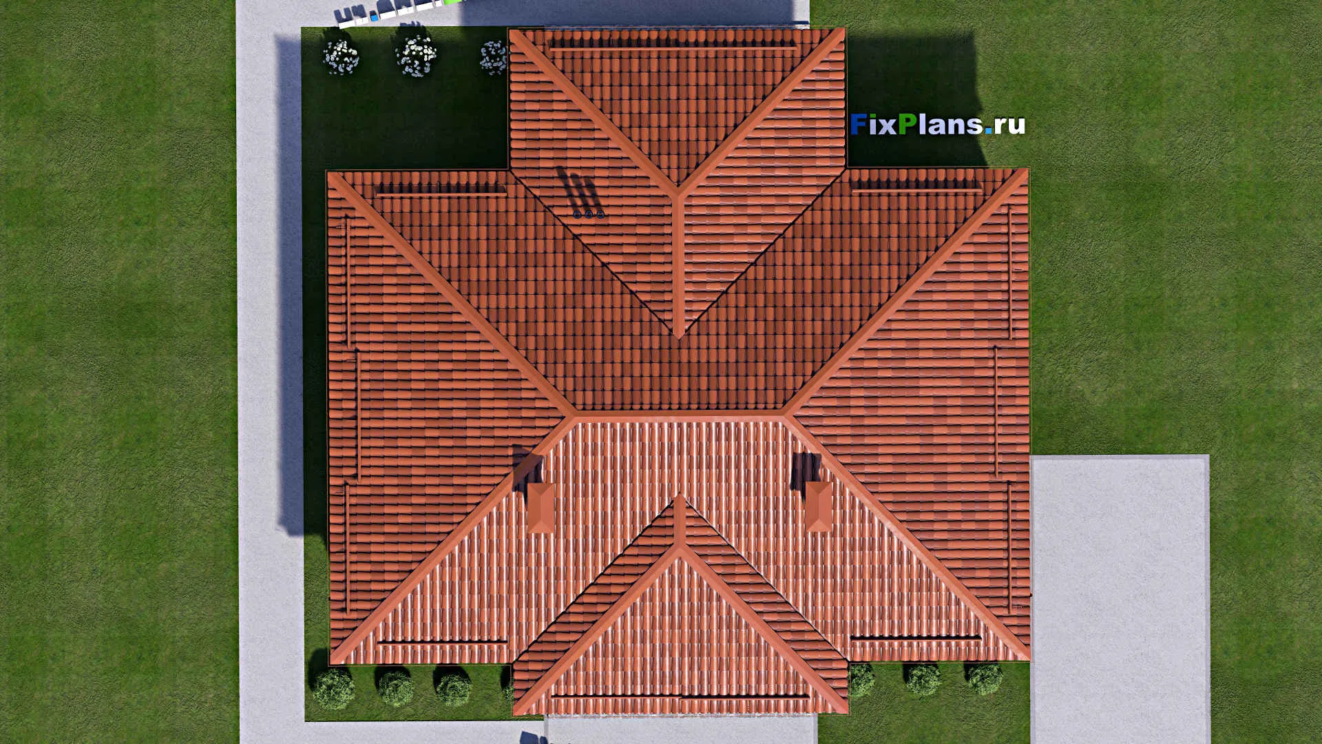 F-13904 - План одноэтажного дома 15 на 15, площадью 150 м² с террасой и 3 спальнями