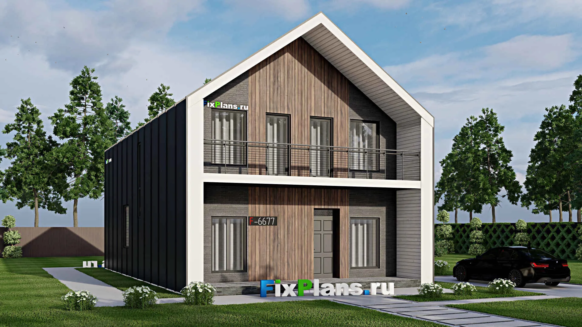 F-6677 - Проект дома с мансардой 9 на 15, площадью 160 м² с террасой, балконом, вторым светом и 1 спальнями