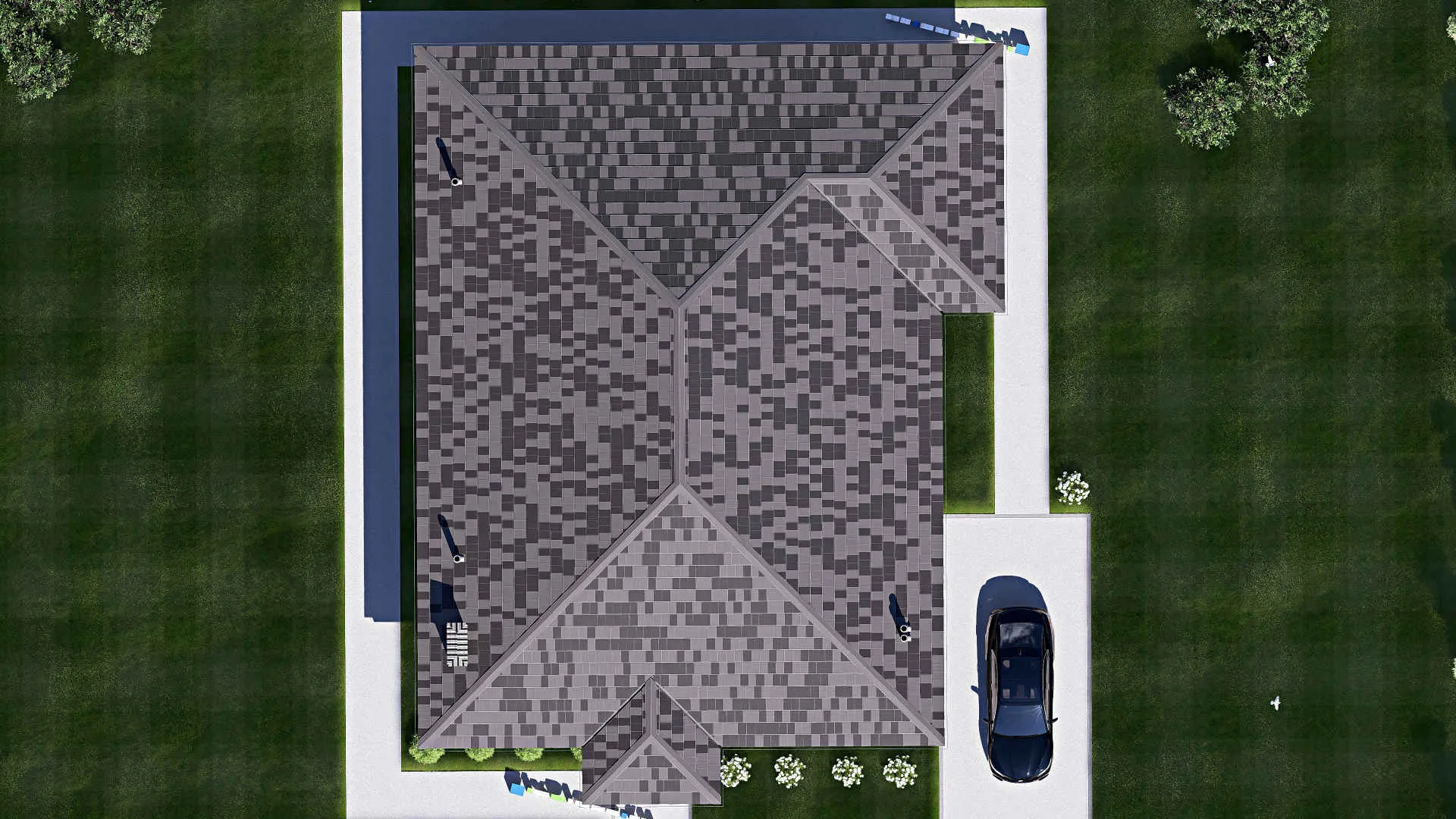 F-20384 - Проект одноэтажного дома 15 на 19, площадью 200 м² с террасой и 3 спальнями