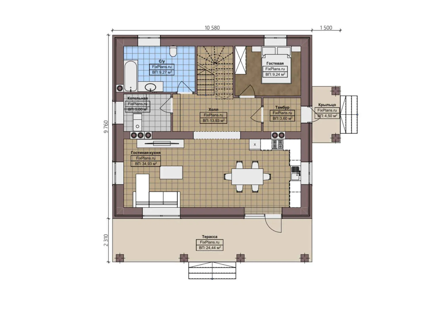 F-4652 - Планы двухэтажного дома 10 на 11, площадью 180 м² с террасой и 4 спальнями