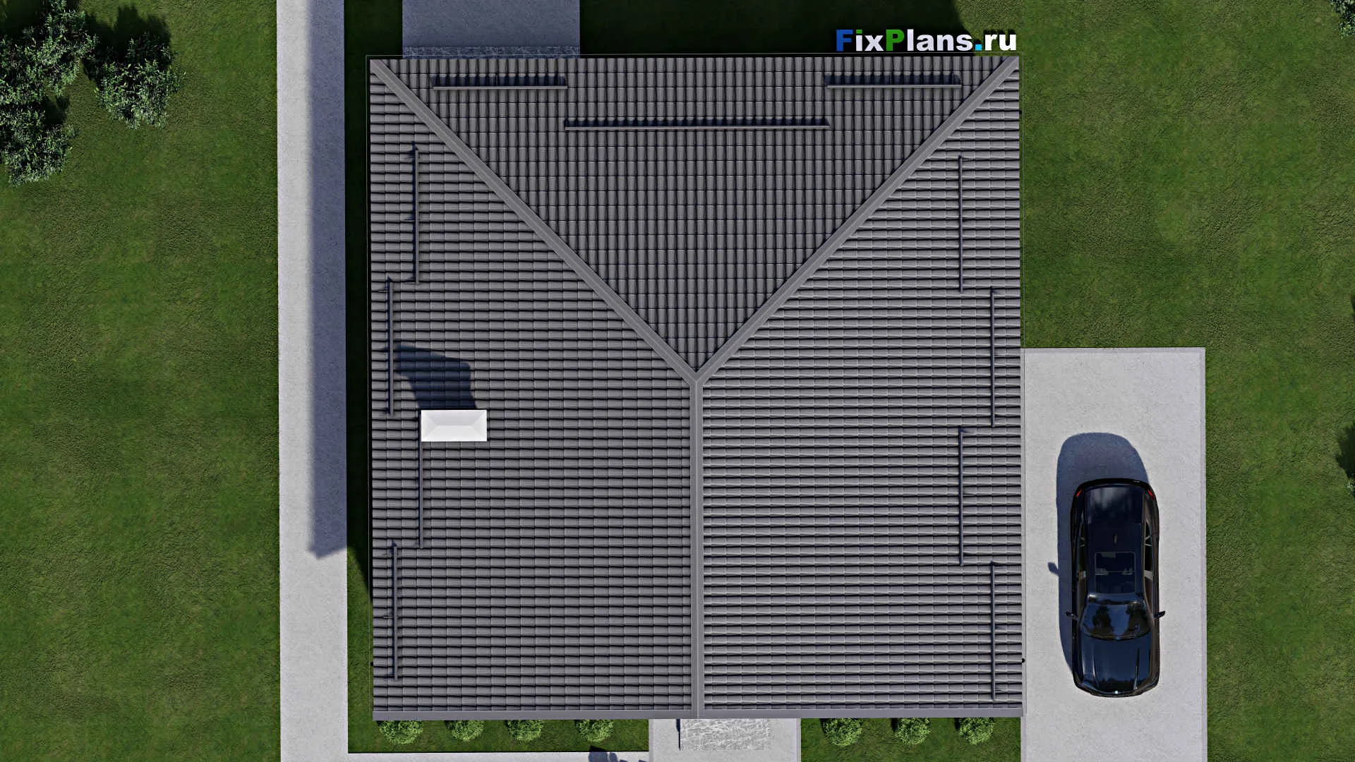 F-2654 - Проект одноэтажного дома 13 на 14, площадью 140 м² с террасой и 3 спальнями