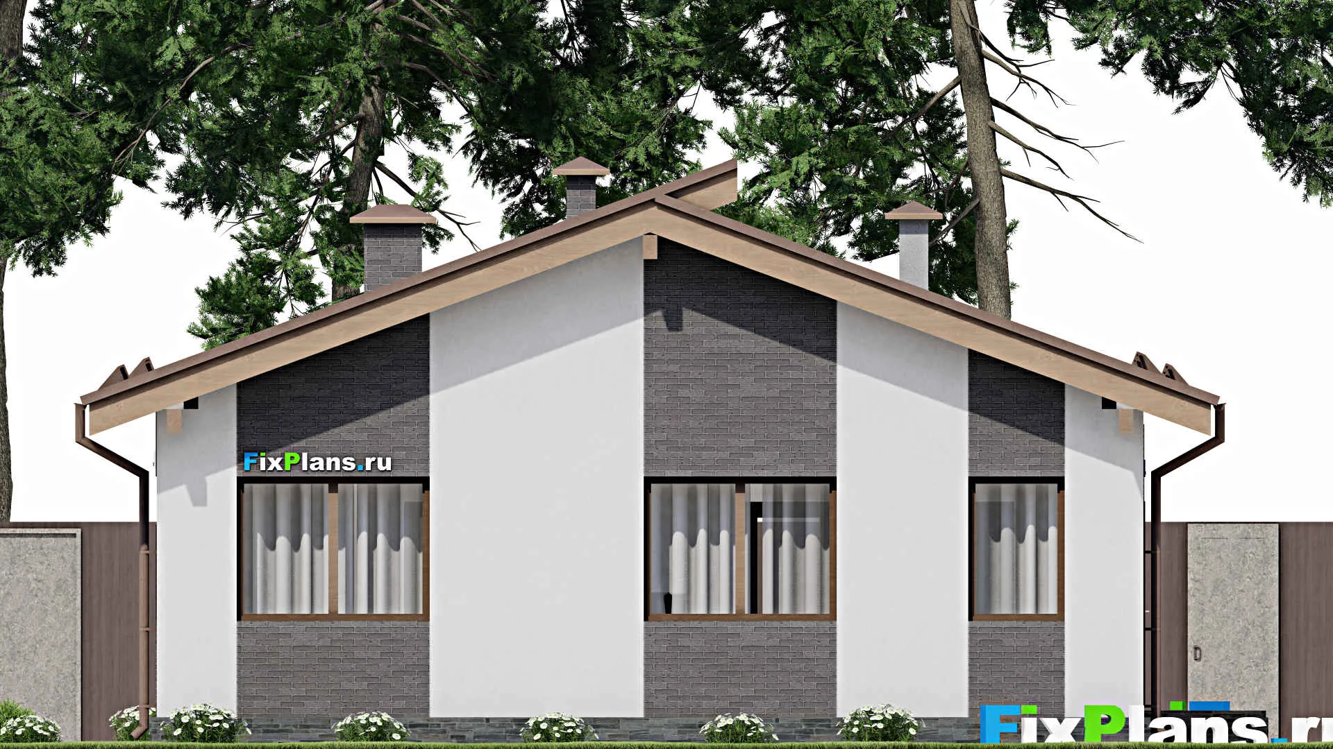 F-9809 - Проект одноэтажного дома 12 на 13, площадью 110 м² с террасой, баней и 2 спальнями