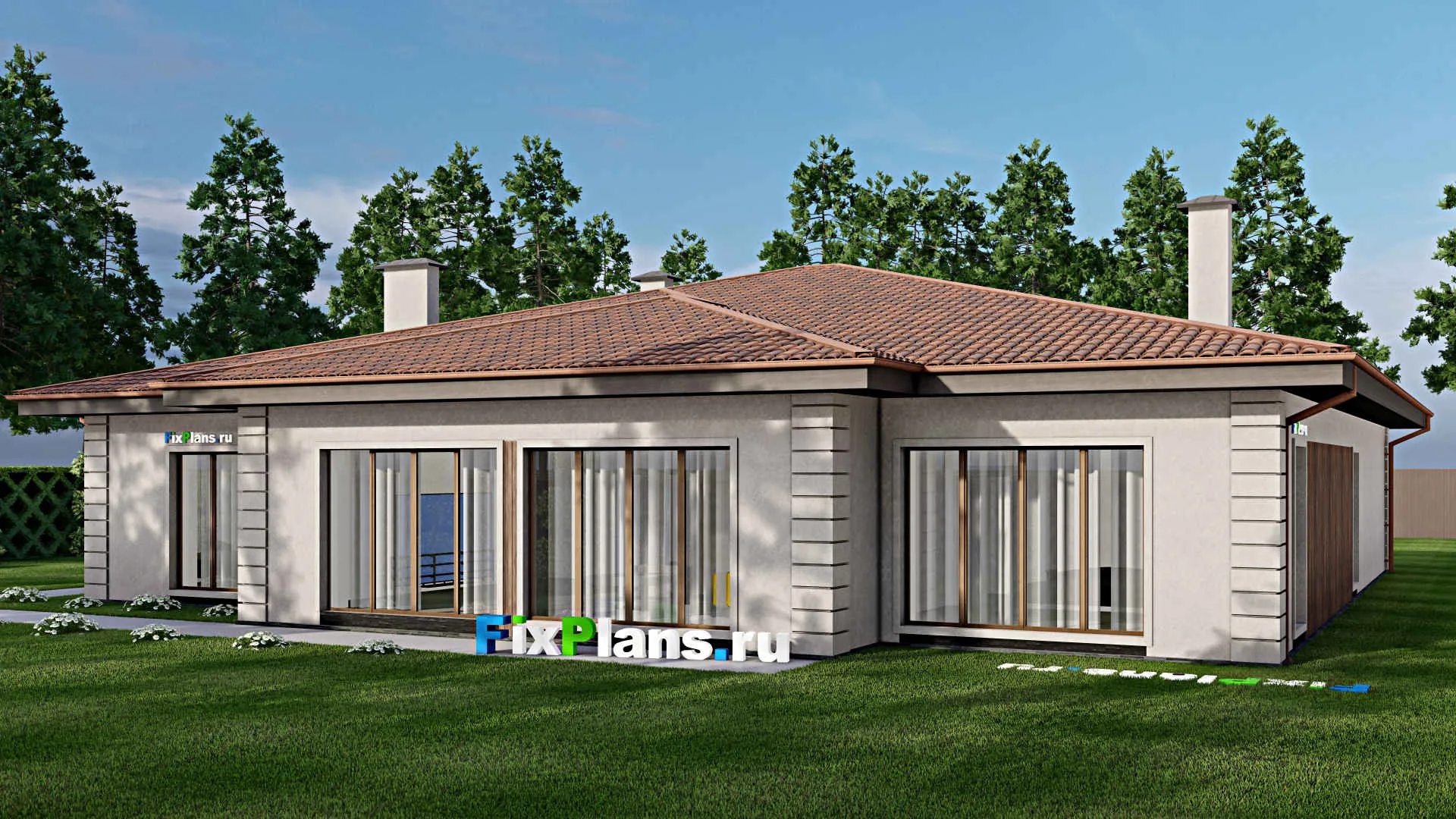 F-10448 - Проект одноэтажного дома 20 на 23, площадью 330 м² с 2 спальнями