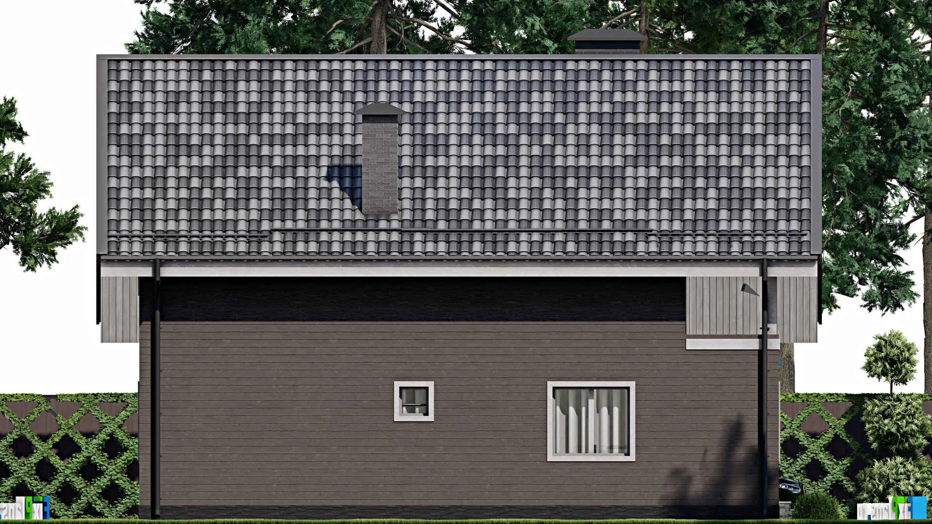 F-9638 - Проект дома с мансардой 11 на 12, площадью 210 м² с террасой, балконом и 6 спальнями