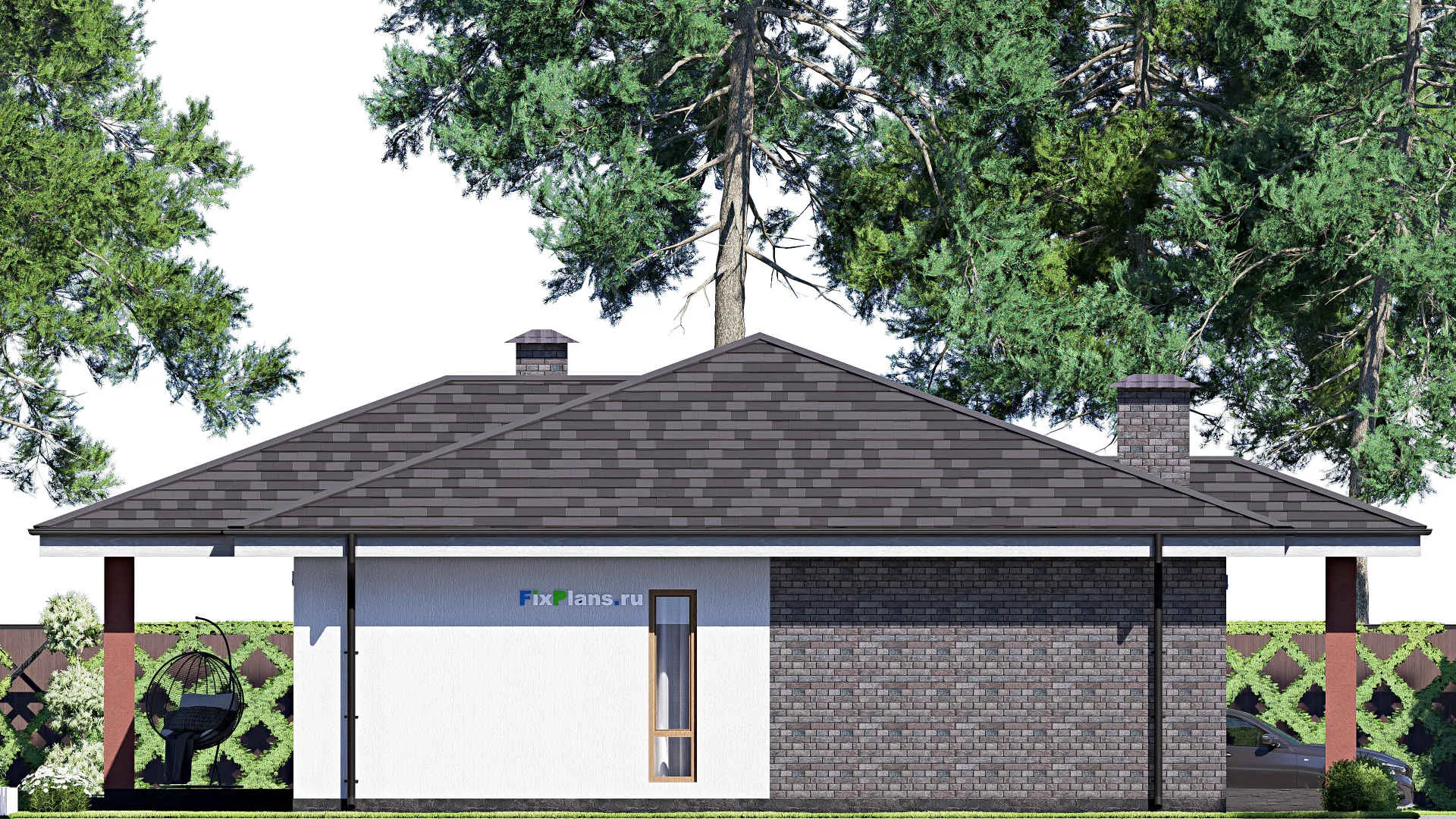 F-18719 - План одноэтажного дома 16 на 17, площадью 180 м² с террасой и 3 спальнями