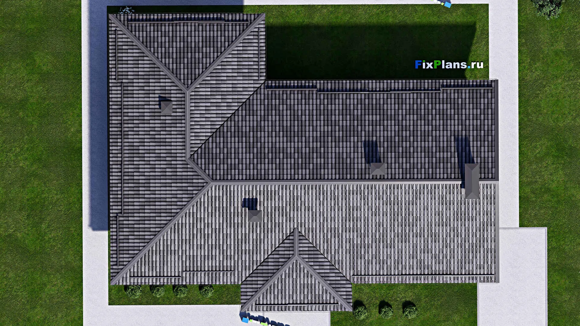 F-13391 - План одноэтажного дома 16 на 21, площадью 200 м² с террасой, баней и 3 спальнями